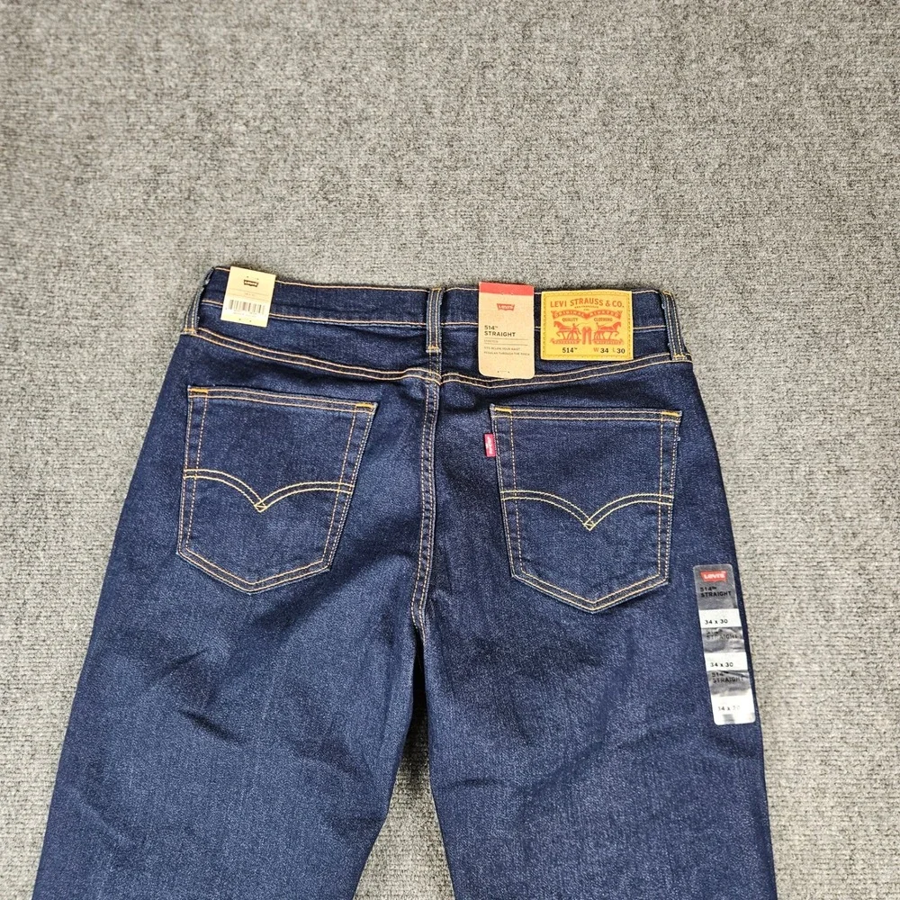 Levis 514 Straight Leg Stretch Jeans Mens 34x30 Indigo Blue Denim 00514-3220 NEW